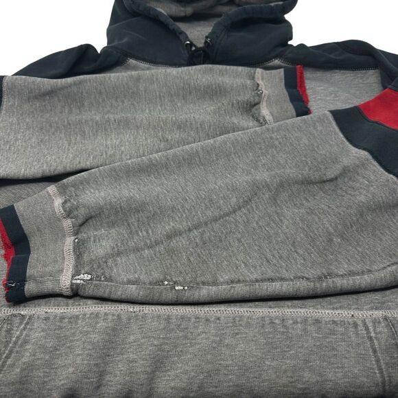 ENYCE Vintage Full Zip Gray Navy Red Hoodie Sweatshirt Thrashed Grunge 2XL XXL - Picture 9 of 14